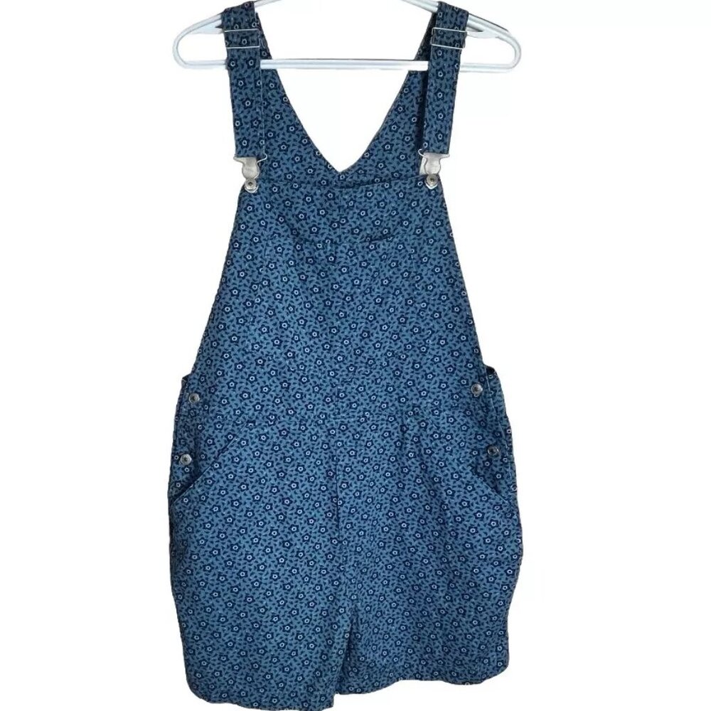 Vintage Marsh Landing Short All M Floral Blue Cotton Oversized Overall